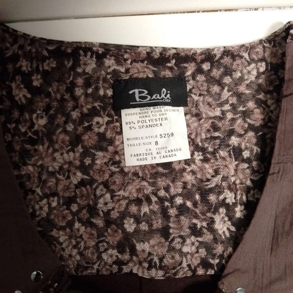 Bali vintage y2k ditsy flower dress size 8 layered look brown lined - Picture 4 of 6